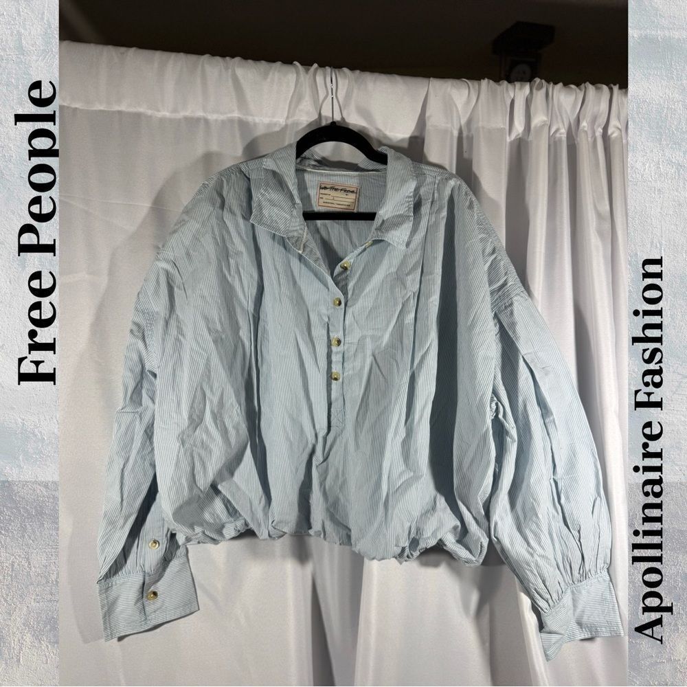WE THE FREE NEWPORT STRIPPED BUBBLE SHIRT LARGE NEW BLUE WHITE - Picture 6 of 7